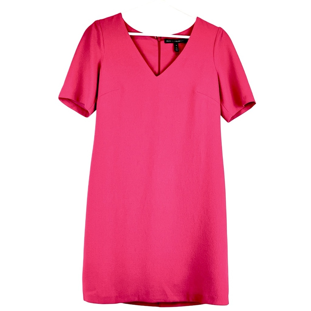 WHITE HOUSE BLACK MARKET WHBM Pink Sheath Crepe Dress Short Sleeve V-Neck Sz 6